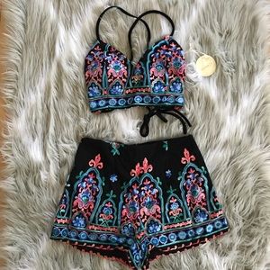 NWT Embroidered Two-Piece Set